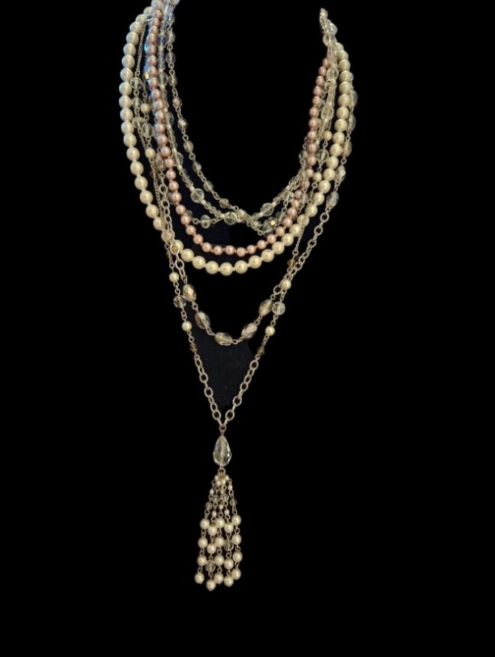 White House Black Market Multistrand Pearl, Crystal Silver Tone Necklace